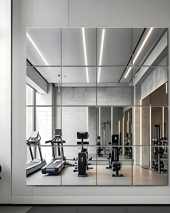 14" x 12" Glass Wall Mirror Tiles for Wall, Frameless Full Length Mirrors Wall Mounted for Home Gym Mirror Yoga Bedroom Dancing Studio Dressing Room (16PCS)