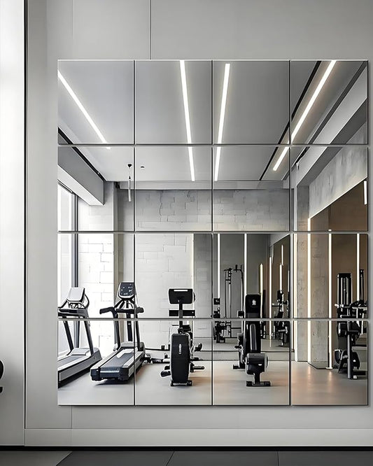 14" x 12" Glass Wall Mirror Tiles for Wall, Frameless Full Length Mirrors Wall Mounted for Home Gym Mirror Yoga Bedroom Dancing Studio Dressing Room (16PCS)