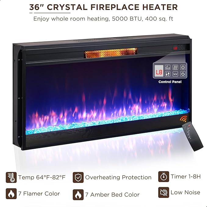 JXQTLINGMU Fireplace TV Stand for 80 Inch TV, Farmhouse Highboy Entertainment Center w/LED Lights & 36" Electric Fireplace, Large Media Console w/Glass Door Cabinet & Storage Drawer, Light Brown