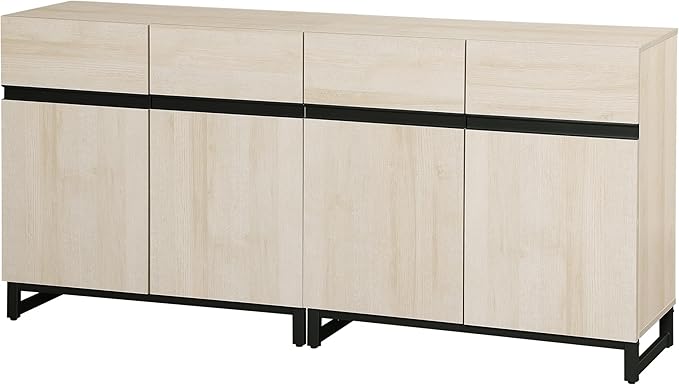 Wampat Modern TV Stand for 70 inch TVs, 2 in 1 Entertainment Center Console with Adjustable Shelves and Metal Base for Living Room, Bedroom, Light Oak