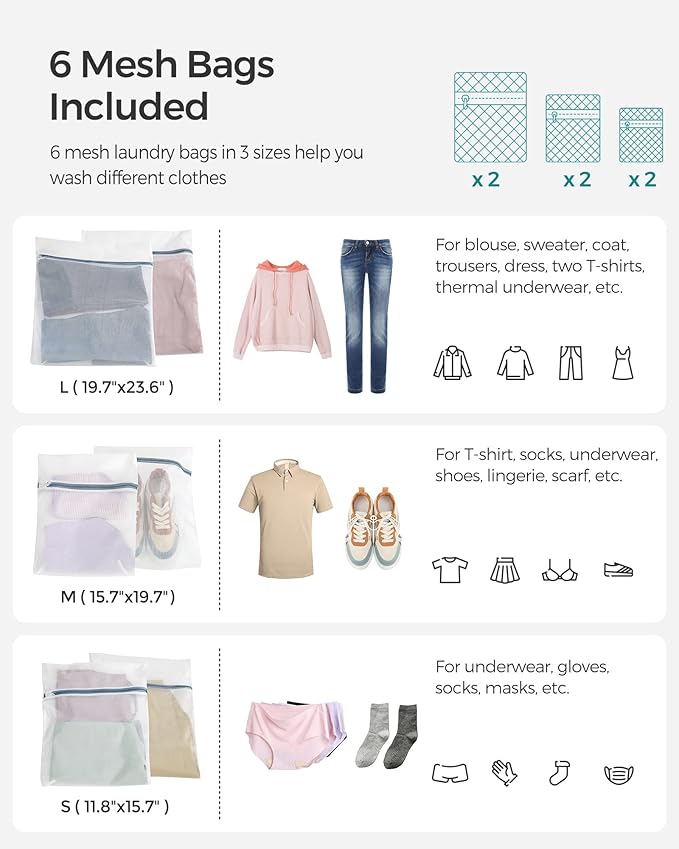 SONGMICS 130L Clothes Hamper with Lid, 2 Removable Liner Bags, 6 Mesh Bags, Wicker, Double Laundry Basket for Bathroom, 13 x 26 x 23.6 Inches, Gray ULCB253G01