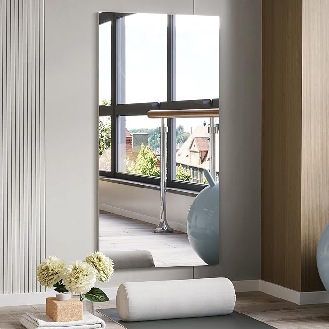 Brightify Frameless Mirror, 24x48 Inch Bathroom Mirrors for Over Sink, Large Tempered Glass Square Wall Mirror, Frameless Vanity Mirror for Gym, Yoga, Living Room, Bedroom, Entryway