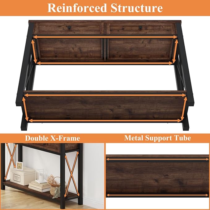 BON AUGURE Console Table with 2 Drawers, Entryway Tables with Storage, Sofa Table Behind Couch for Living Room, Farmhouse Entry Tables for Hallway, Foyer, Front Door (Rustic Oak, 47 Inch)