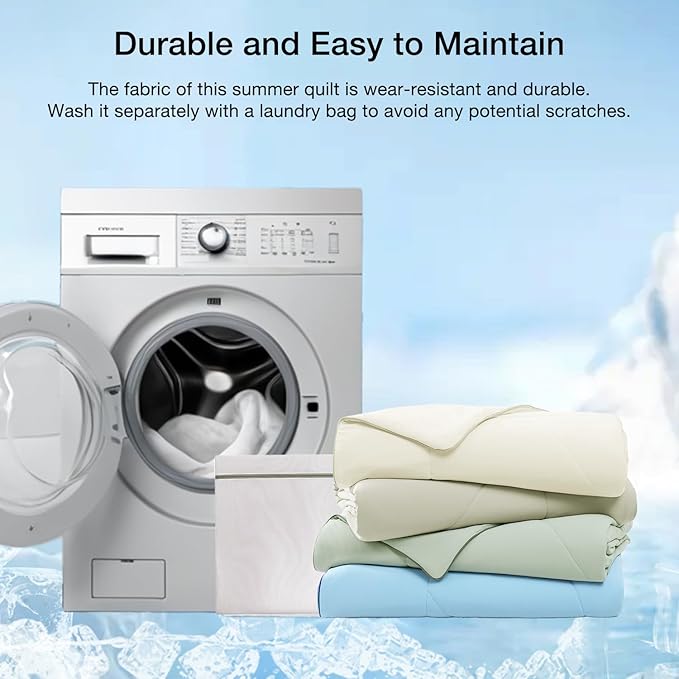 Monbix ChillChilla Cooling Comforter Queen Size-3 Pieces Cooling Blankets for Hot Sleepers and Night Sweats, Double-Sided Summer Queen Comforter Set, Breathable Lightweight Blanket Cream White