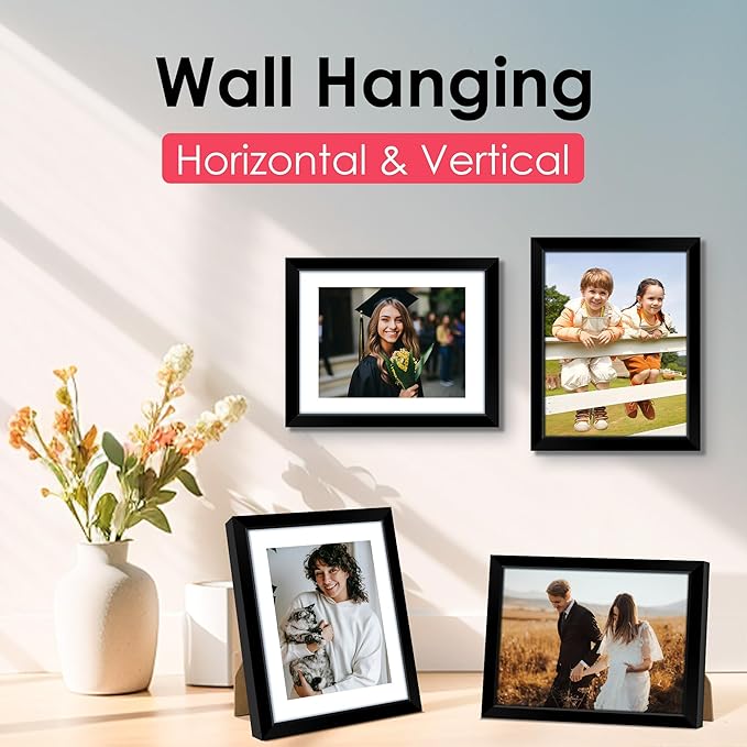 FIXSMITH 8.5x11 Picture Frame, Black Photo Frame with HD Plexiglass, Display Pictures 6x8 with Mat or 8.5x11 Without Mat, Picture Frames Collage for Tabletop or Wall Display, 2 Pack