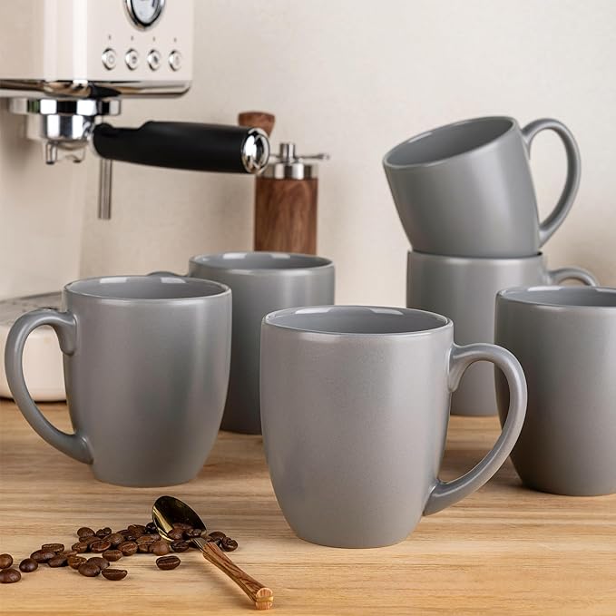 GBHOME 12oz Coffee Mugs Set of 6, Large Ceramic Coffee Mugs for Man, Woman, Dad, Mom, Modern Coffee Mugs Set with handle for Tea/Latte/Cappuccino/Milk/Cocoa. Dishwasher&Microwave Safe,Matte Grey