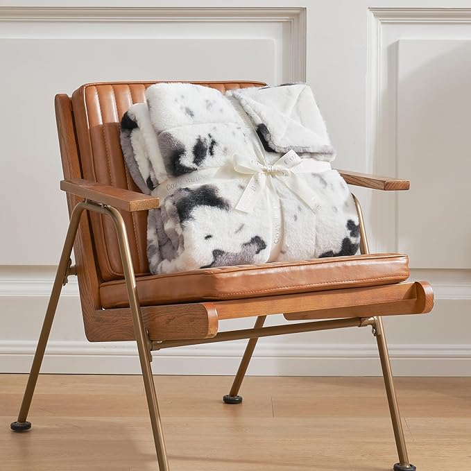 Cozy Bliss Cow Print Faux Fur Throw Blanket, Animal Printed Blankets Super Soft Warm Thick Fluffy Throws Home Decor for Couch Bed Sofa Women (Black&Grey Cow, 50x60 Inches)