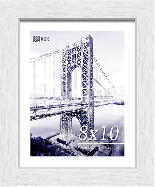 VCK 8x10 Picture Frames, White Solid Wood Picture Frame, Textured Exclusive Wall Gallery Frame