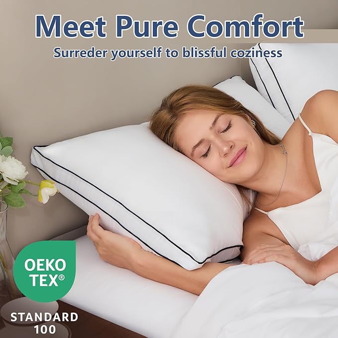 CozyLux Pillows Standard Size Set of 2, Soft Supportive 3D Down Alternative Bed Pillow for Sleeping 2 Pack White, Luxury Hotel Quality Gusseted Bedding Pillow for Back, Stomach or Side Sleepers 18x26