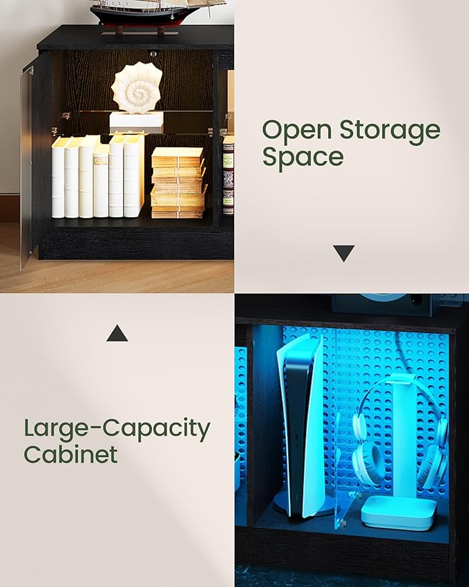 TV Stand with Power Outlets to 63 65 70inch TV, Modern Entertainment Center with Multi-Color LED Light, Media TV Console with Adjustable Glass Shelves for Living Room, Bedroom, Black MDS03UDBB