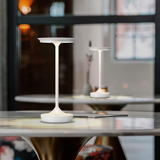 YHT Cordless Rechargeable Table Lamps, Portable 6000mAh Battery Desk Lamp Waterproof 3 Color Stepless Dimming LED Table Light with Memory Function for Outdoor/Dinning/Patio/Restaurant (White 1Pack)