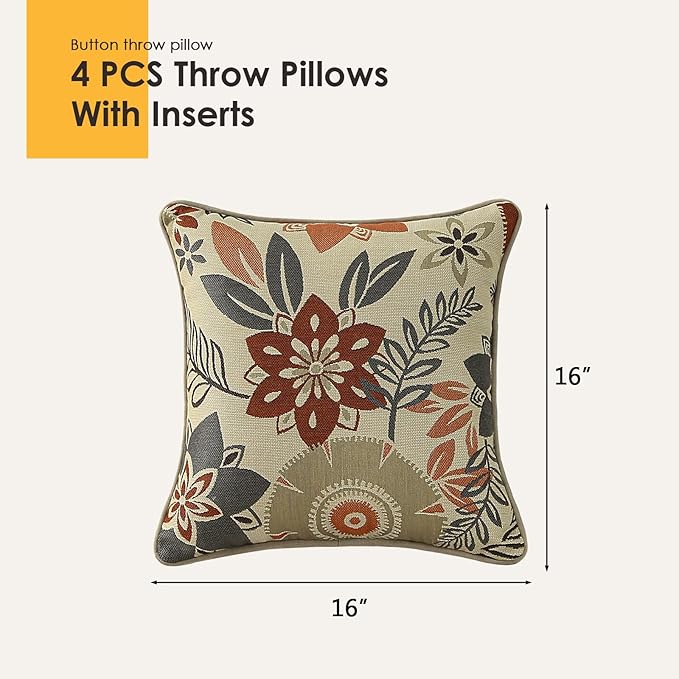 Outdoor Sunbrella Decorative Pillows Pack of 4, 16" x 16" Outdoor Pillow Set for Couch Bed Throw Patio Sofa, Airies Marble