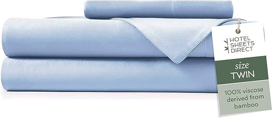 Hotel Sheets Direct 3 Piece Bed Sheet Set Twin Size, 100% Viscose Derived from Bamboo Sheets Set with 1 Pillowcase, Cooling & Breathable Luxury Bedding, Moisture-Wicking & Silky Soft, Light Blue