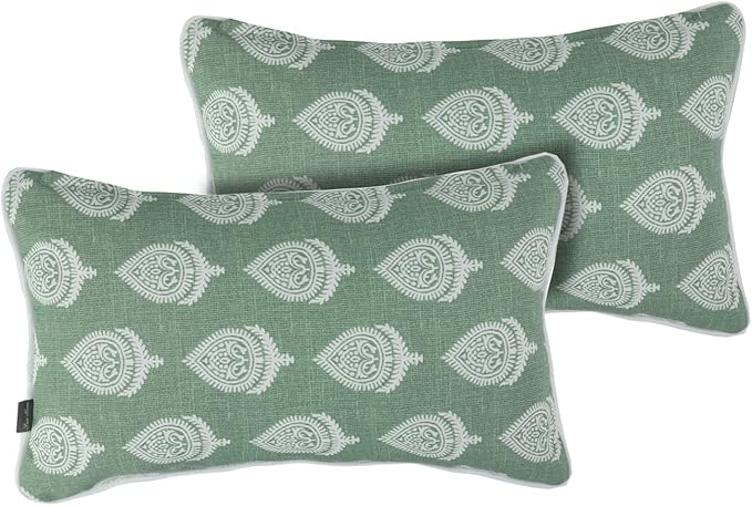 FUNHOME Outdoor Indoor Lumbar Pillow Covers ONLY, Water-Repellent Patio Lumbar Cushion Cases 12” x 20”, Decorative Throw Pillowcase Shell for Couch Patio Garden Furniture Use -Fair Green