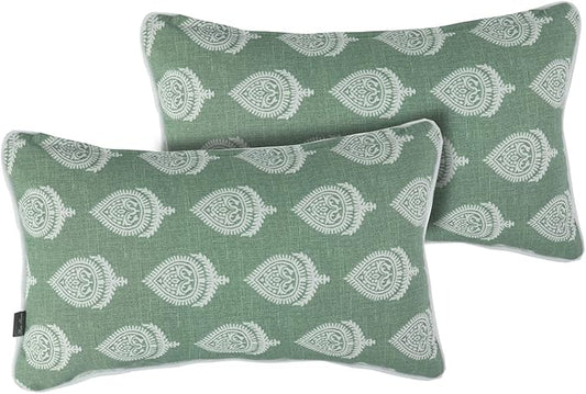 FUNHOME Outdoor Indoor Lumbar Pillow Covers ONLY, Water-Repellent Patio Lumbar Cushion Cases 12” x 20”, Decorative Throw Pillowcase Shell for Couch Patio Garden Furniture Use -Fair Green