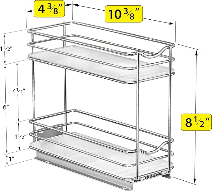 LYNK PROFESSIONAL® Pull Out Spice Rack Organizer for Inside Kitchen Cabinets - 4-1/4 inch Wide - Slide Out Drawer – Chrome Sliding Spice Cabinet Organization Shelf Racks - 2 Tier