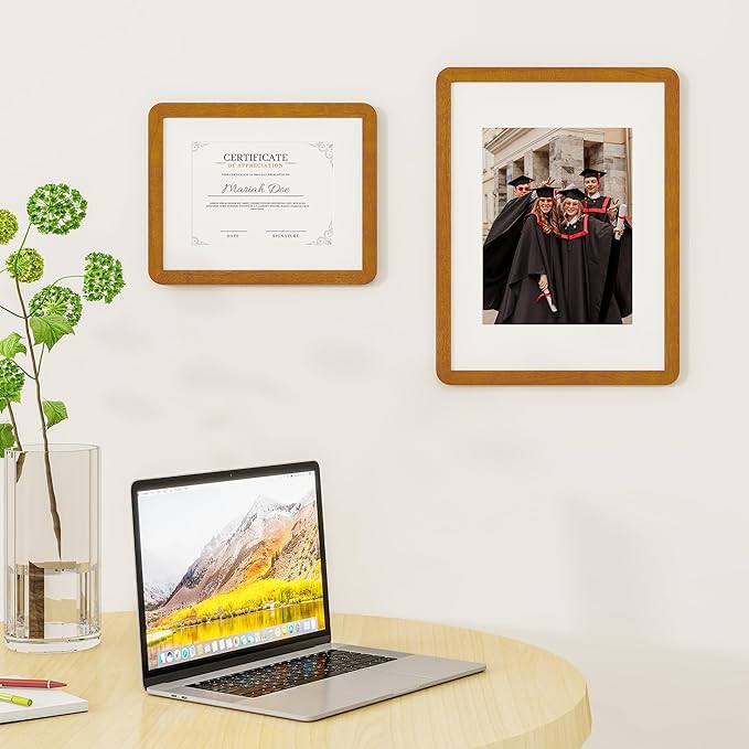 12x16 Picture Frame - Solid Teak Wood 12x16 Poster Frame, 12''x16'' Picture Frame With Mat For 8.5x11, Tempered Glass and Hanging Hardware Included, 16 By 12 Frame Wood, Natural Teak