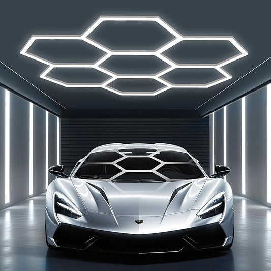 Hexagon Lights: High Brightness 240W, 26,960 LM, 6500K Hexagon Garage Lights, Hexagon LED Lights 7 Grid for Garage, Shopping Mall, Workshop and Car Detailing Shop etc