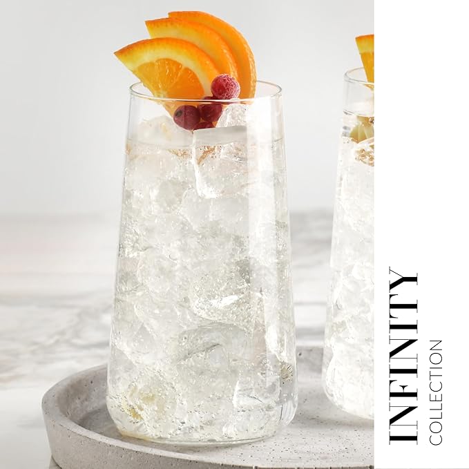 Krosno Water Glasses, Set of 6, Capacity 20 fl oz, Infinity Collection, Thin Highball Glasses,Clear Tall Glass Cups For Water, Juice, Drinks, and Cocktails, Dishwasher Safe, Made in Europe