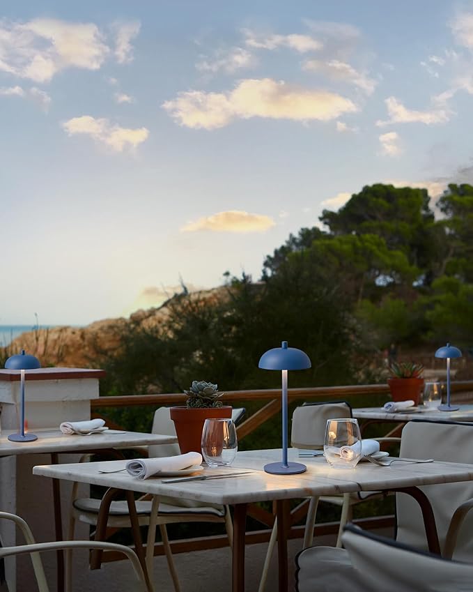 LED 12" Small Cordless Table Lamp Set of 2, 4000mAh Portable Touch Desk Lamp, 3 Color Dimming Rechargable Battery Powered Lamps, for Bedroom, Outdoor, Restaurant, Bedside, Night Lights (Blue)