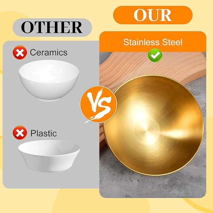 10 Pcs Gold Mixing Bowls 5.9 Inch Stainless Steel Mixing Bowl Salad Bowl Set Metal Gold Serving Bowls for Baking, Prepping and Serving Food Salad Fruit Snack Soup Cereal