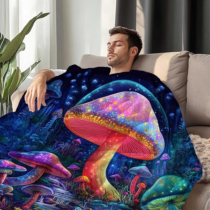 Mushroom Blanket, Mushroom Gifts for Women Men, Hippie Cottage Core Home Decor, Lightweight Fleece for Adults Teens, 50x60 Inches, 310 GSM, Plush No Pilling, Single Sided Printed