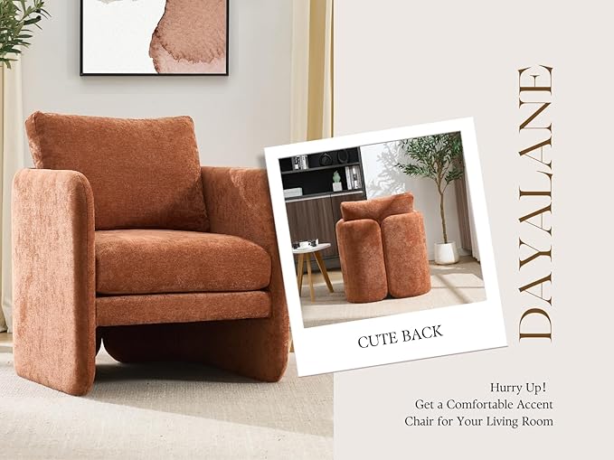 Modern Barrel Accent Chair, Mid-Century Beige Chenille Fabric Armchair for Living Room, Comfy Upholstered Reading Accent Chairs Single Sofa Chair for Bedroom Waiting Room Office,1 PCS, Orange