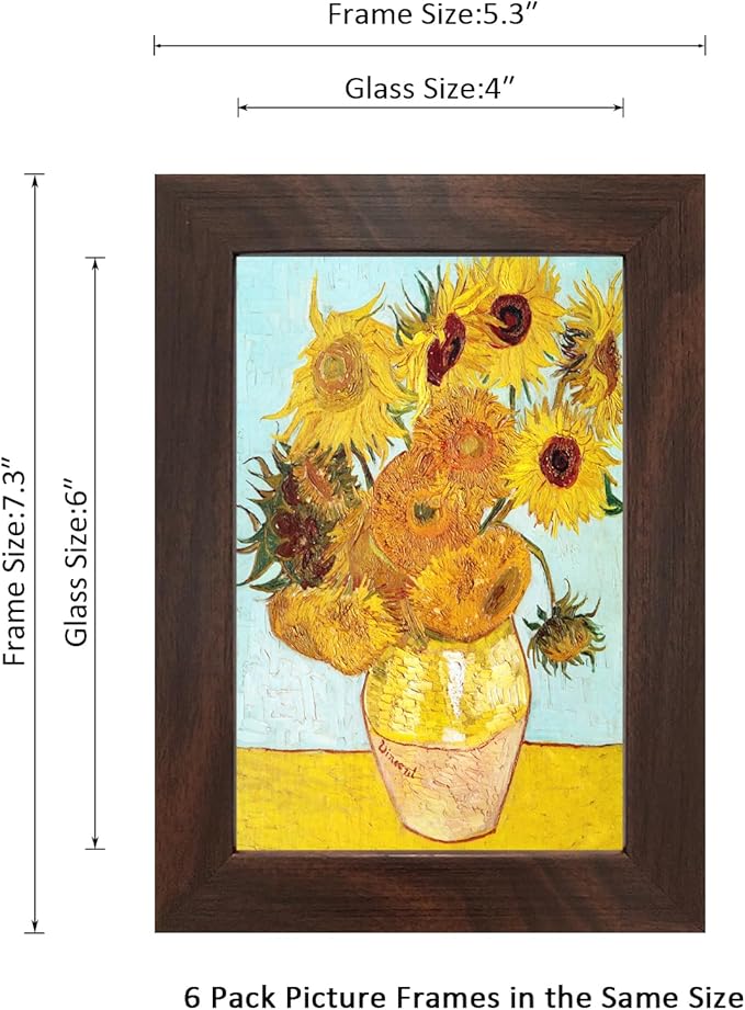 4x6 Picture Frame Set of 6 with Real Glass for Pictures 4x6 Without Mat,Wall or Tabletop Gallery Photo Frames Walnut