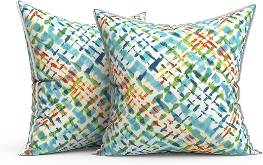 Outdoor Throw Pillow Covers Pack of 2, Decorative Water Repellent Square Pillow Cases 18x18 Inch, Patio Pillowcases for Home Patio Furniture Use, Acapa Opal Geometric