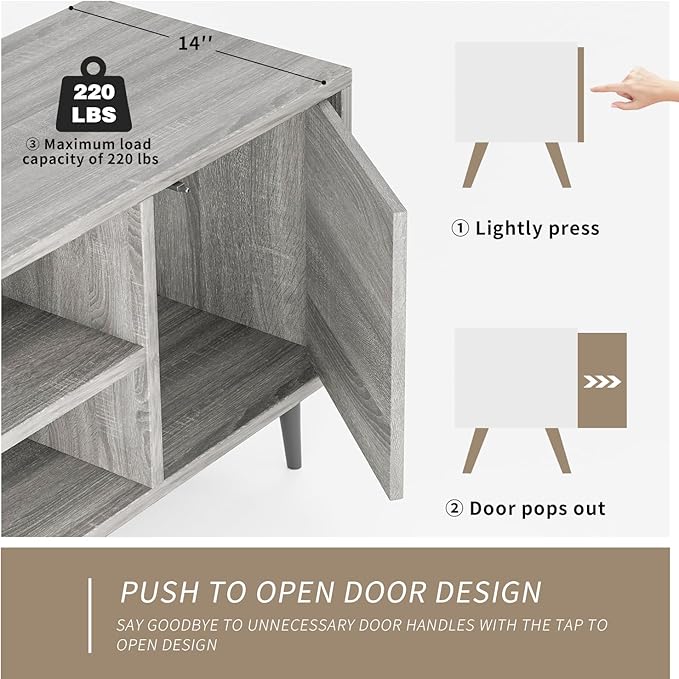 JUMMICO TV Stand for 65 Inch TV, Mid Century Modern TV Stand, Entertainment Center with Storage Cabinet and Open Shelves, TV Console Table Media Cabinet for Living Room, Bedroom and Office (Gray)