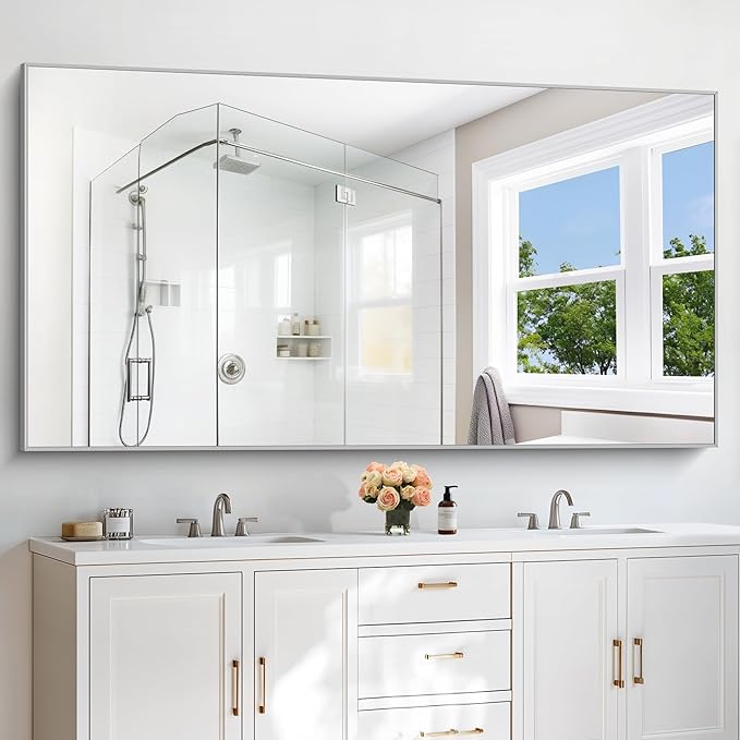 30x72inch Bathroom Mirror, Silver Rectangle Mirror with Thin Metal Frame, Large Rectangular Wall Mirror for Bathroom, Living Roomm, Hair Salon, Big Farmehouse Mirror Hang Horizontal/Vertical