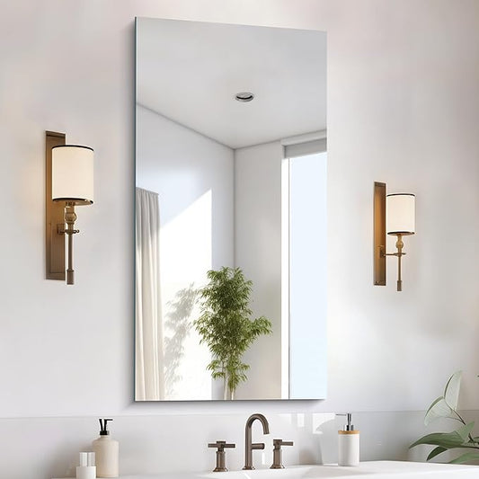 Frameless Mirror, 24x48 Inch Large Bathroom Mirrors for Wall Over Sink, Upgraded Shatterproof Vanity Mirror with Polished Edge for Bathroom,Bedroom,Living Room and Entryway