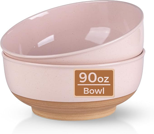 AmorArc 9.8’’ Ceramic Serving Bowls, 90 OZ Extra Large Salad Bowls Set of 2, Stoneware Oversized Bowls with Rustic Terracotta Underside for Salad, Soup and Dinner. Large Bowls for Entertaining &Gift