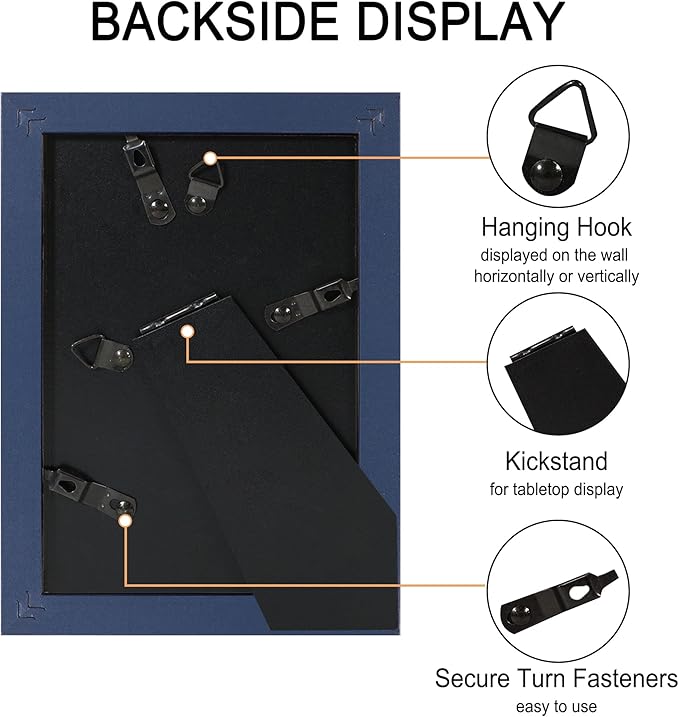 4x6 Picture Frame Set of 4, High Definition Real Glass, Display Pictures 3.5x5 with Mat or 4x6 Without Mat, Gallery Wall Hanging or Tabletop Photo Frames, Blue