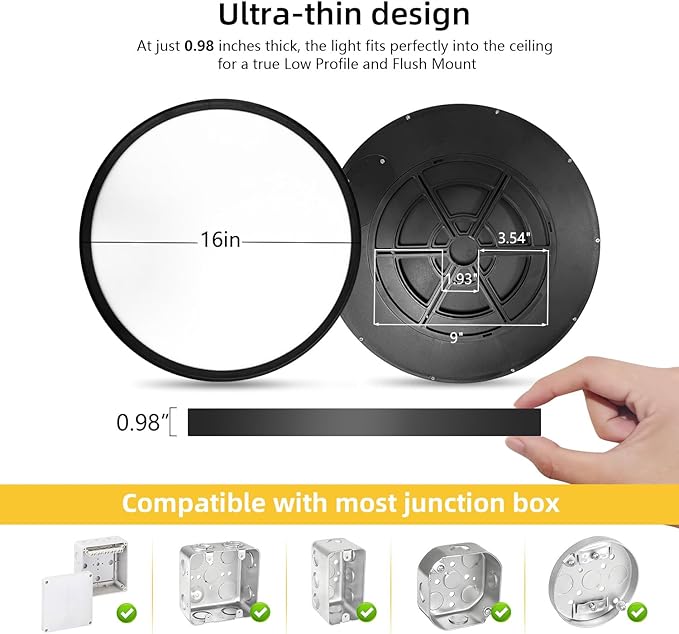 Led Flush Mount Ceiling Light,16 Inch 32w 3480lm,3000k/4000k/6000k 3CCT Selectable, Round Modern Flat Panel Super Slim Led Ceiling Light,for Living Dining Kitchen Bedroom Room (4Pack-Black)