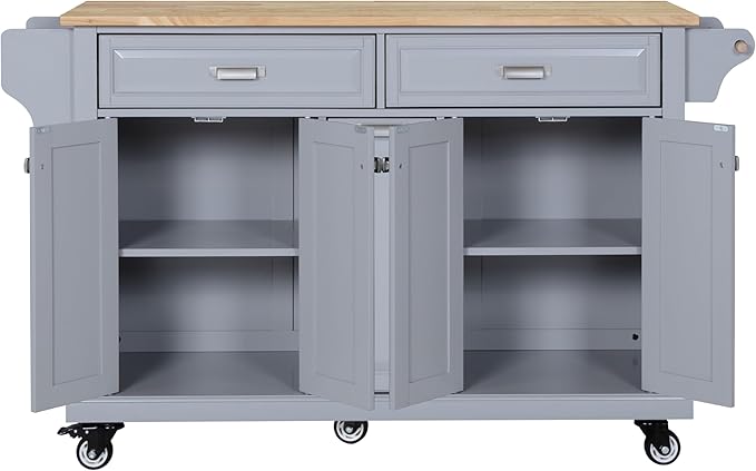 Cambridge Mobile Kitchen Island on Wheels with Storage and Wood top, Rolling Island with Spice Rack and Towel Holder, L60.5 x W18.13 x H36.75IN Island Table for Kitchen, (Grey)