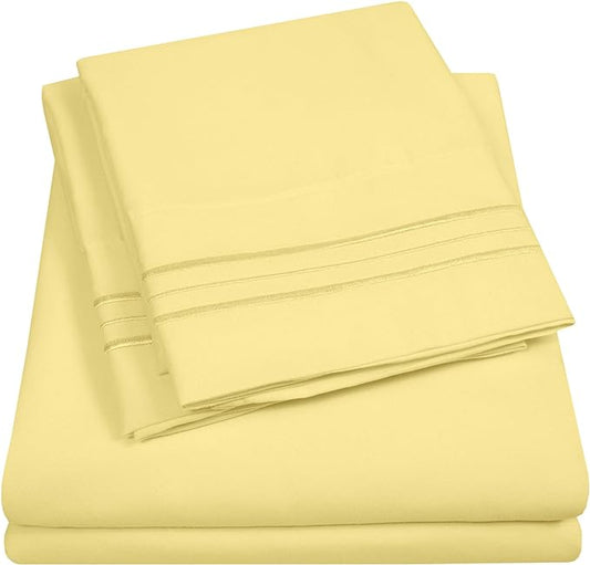 1500 Supreme Collection Extra Soft Split King Sheet Set, Pale Yellow- Luxury Bed Sheet Set with Deep Pocket Wrinkle Free Bed Sheets, Split King Size, Pale Yellow