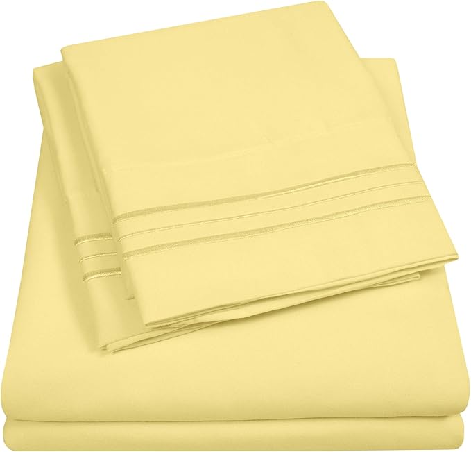 1500 Supreme Collection California King Sheet Sets Pale Yellow - Luxury Hotel Bed Sheets and Pillowcase Set for Cal King Mattress - Extra Soft, Elastic Corner Straps, Deep Pocket Sheets Pale Yellow