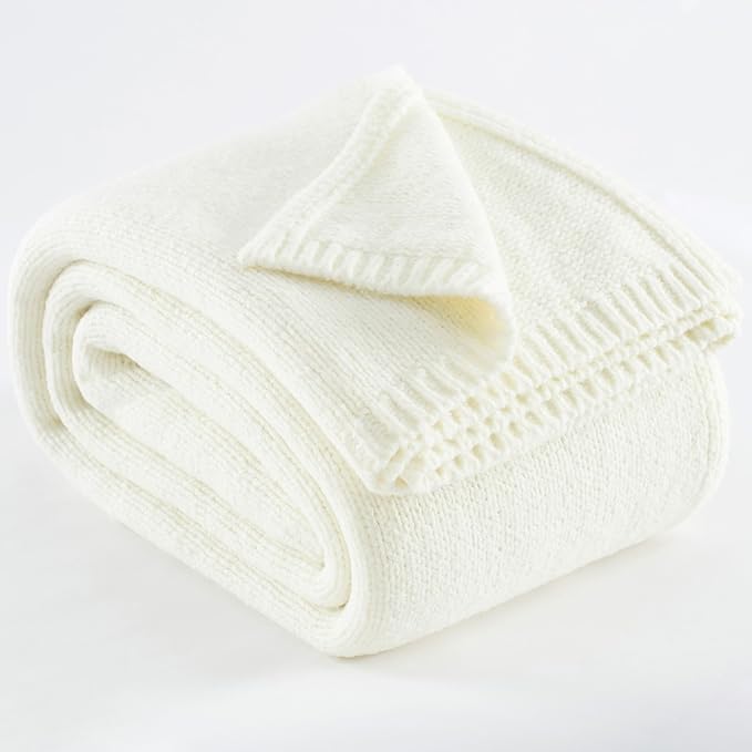 Carriediosa Wool Blend Knit Throw Blanket 50" X 60", 50% Recycled Polyester Soft Cable Knitted Fluffy Throws for Couch Lightweight Woven Blankets for Sofa Fuzzy Cozy Bed Cover, Vanilla Cream