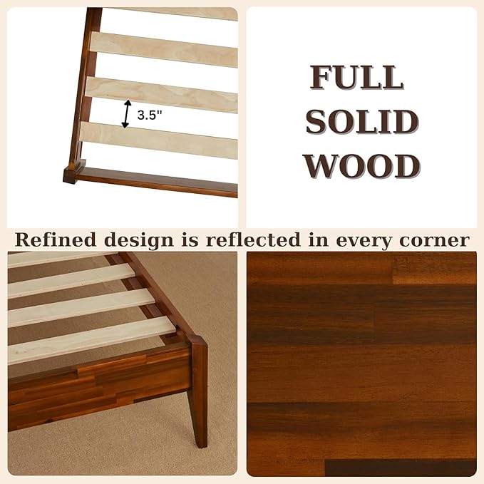 Bme Selina Wood Platform Bed Frame - Handcrafted Paper Cord Unique Headboard - No Box Spring Needed - 12 Strong Wood Slats Support - Easy Assembly - Queen, Dark Chocolate