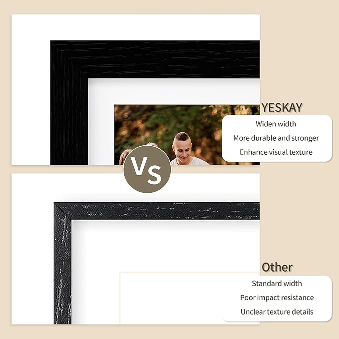 Solid Oak Wood Frame - 11x14 Black Wooden Picture Frames with Real Tempered Glass,5 Opening 4x6 with Mat or 11x14 Without Mat for Wall Decor Art Photo(Color Black)