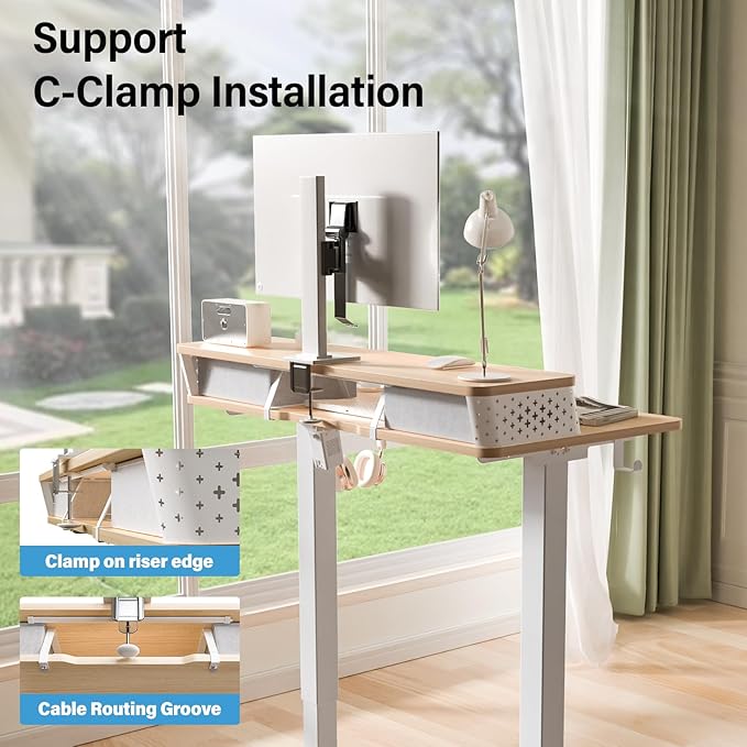 Electric Standing Desk with 2 Drawers 48''x 24'' Adjustable Height Sit to Stand Up Desk with Storage Shelf C-Clamp Mount Compatible Home Office Desks Computer Gaming Table Ergonomic Workstation