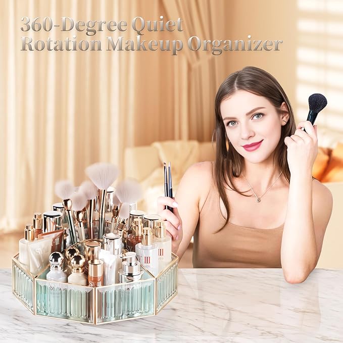 360° Rotating Makeup Organizer Spinning Vanity Organizer with Makeup Brush Holder for Countertop, Bathroom Storage, Skincare, Perfume & Cosmetic Organizer for Vanity