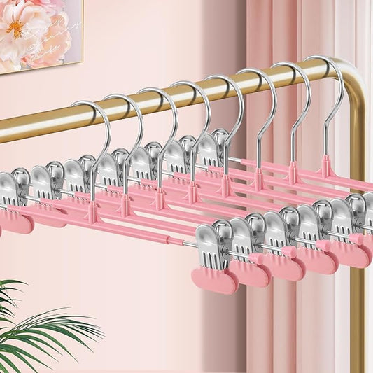 Clothes Pants Hangers with Wide Clips 20 Pack,Non-Slip Adjustable Skirt Hanger for Women,Space-Saving Heavy Duty Men Hangers for Pants,Trousers,Jeans,Shorts 12Inch Pink