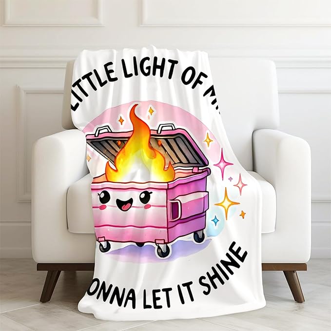 Funny Pink Dumpster Fire Throw Blanket,Funny Gifts for Women Girls,Dumpster Fire Humorous Blanket for Couch Bed Dorm Bedroom Office,50x60 Inches
