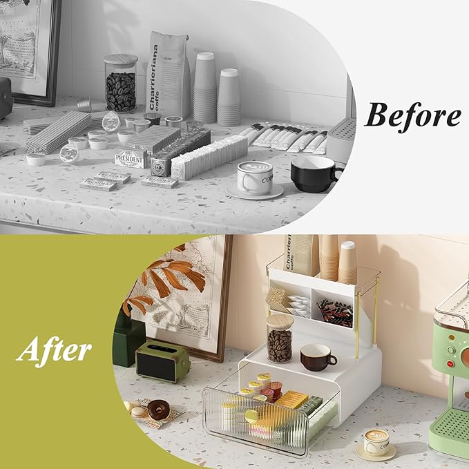 FOLLOWIN Bathroom Counter Organizer with Drawer,Dresser Top Organizer with Make Up Brush Holder,Makeup Shelf,Vanity Organizers,Cosmetic Perfume Organizer,Clear
