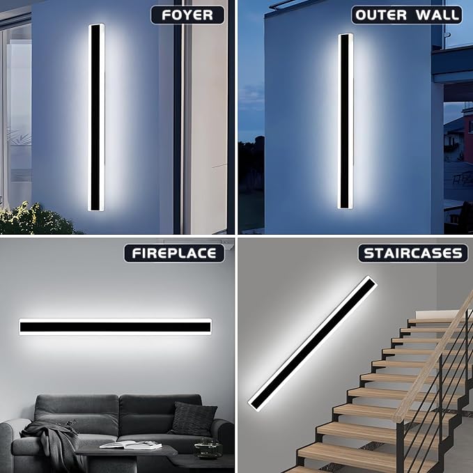 Mikeru 57inch Long Led Wall Light, 6000k Cool White Modern Outdoor Wall Light Ip65 Waterproof Black Acrylic Porch Exterior Lighting Fixtures, Exterior Wall Mount Lights for Garage Front Door