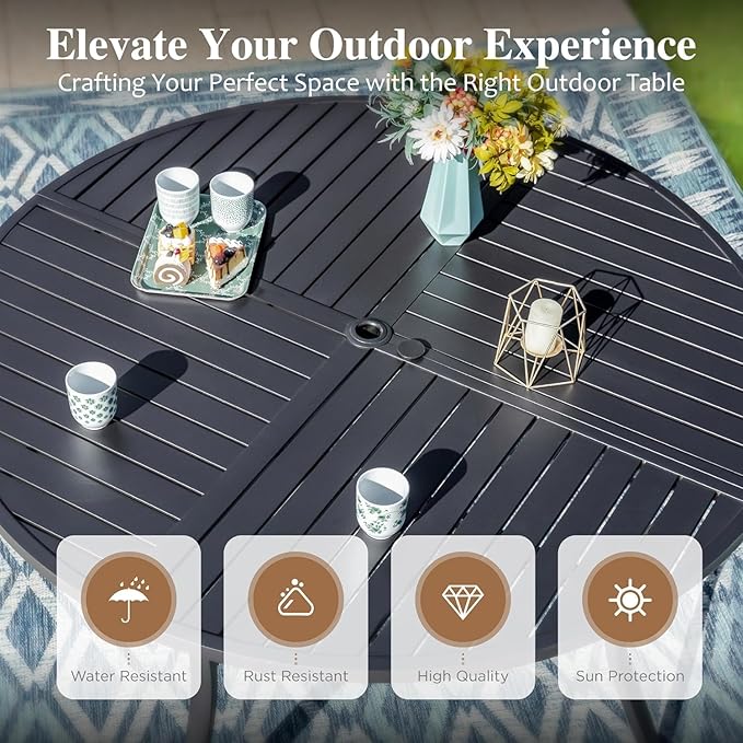 HERA'S HOUSE 5 Pieces Patio Dining Set, 4 x Woven Rattan Dining Chairs with Cushions, 42" Metal Round Dining Table, Patio Table and Chairs Set for Lawn Garden Backyard Deck