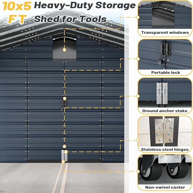 EROMMY 10x25 FT Carport Storage Shed 2-in-1, Heavy Duty Car Port with Galvanized Metal Frame, Base-Reinforced Enclosed Storage Shelter, Extended Coverage for Trucks, Cars & All Vehicles, Gray