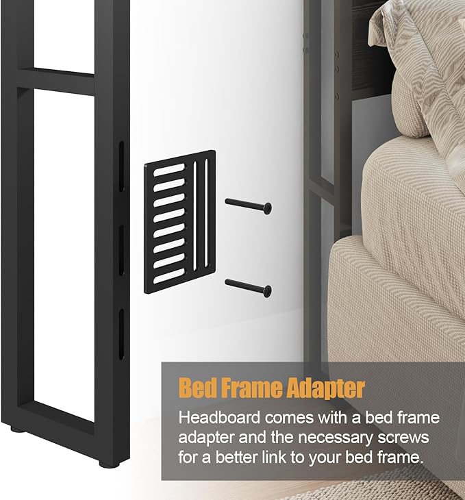 King Size Headboard, Headboards with Charging Station, USB Port and LED Light, Head Board with 2-Tier Storage Shelf, Adjustable Height, Easy Assembly, Sturdy and Stable, Rustic Brown